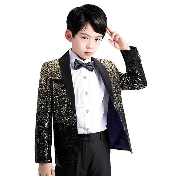 Liyamei Elegant Boys' Shimmering Suit Jacket With Black Bow Tie Formal Wear For Weddings Parties And Special Events Boys Puffer Jacket Size 9-12 Years