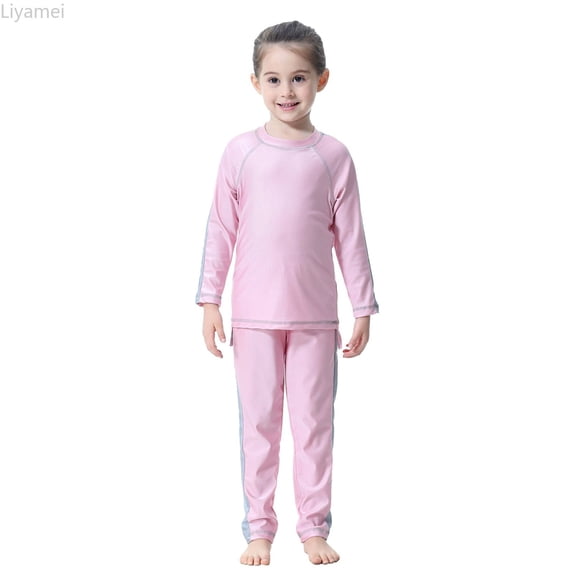 Liyamei Full Coverage Girls Swimwear Long Sleeve Swim Shirt And Swim Pants With For Beach Pool Swimming Kids Bikini Set
