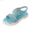 thumbnail image 1 of Liyamei Girl Princess Sandals Rhinestone Slingback Sandals Sandals Elastic Ankle Strap Casual Bohemian Beach Shoes Girls Dress Sandals Size Blue 3.5-4 Years, 1 of 5