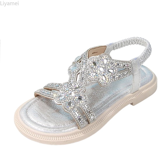 Liyamei Girl Princess Sandals Rhinestone Slingback Sandals Sandals Elastic Ankle Strap Casual Bohemian Beach Shoes Girls Sandals Size 10.5