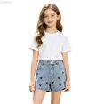 thumbnail image 1 of Liyamei Girls Bow Detail Denim Shorts with Button for Summer Fashion Size 6-12,Blue, 1 of 6
