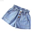 thumbnail image 1 of Liyamei Girls Button Front Denim Shorts with Elastic Waist for Summer Size 2-14,Blue, 1 of 5