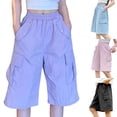 thumbnail image 1 of Liyamei Girls Cargo Shorts with Elastic Waist and Pockets for Summer Outdoor Size 4-15,Blue, 1 of 6