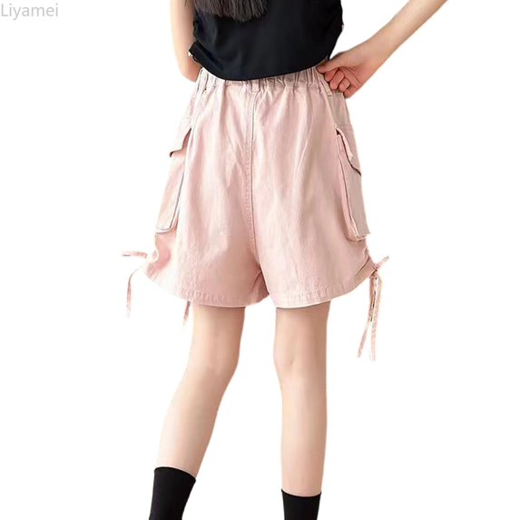 Liyamei Girls Cargo Shorts with High Waist and Wide Leg for Summer Play Size 7-15,Pink