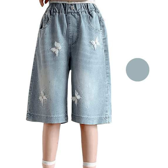 Liyamei Girls Casual Denim Shorts with Lightweight Comfort for Summer Play Size 5-14 Years