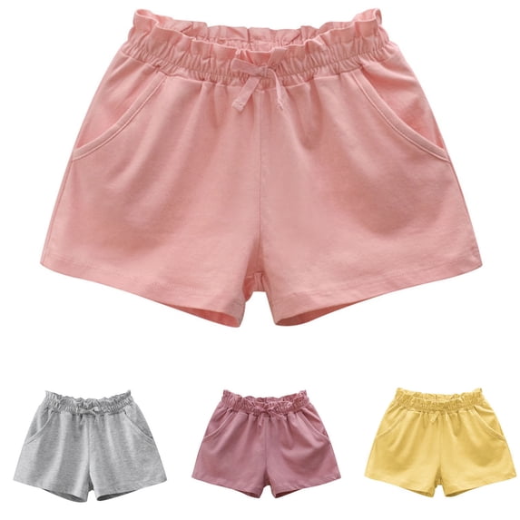 Liyamei Girls Casual Shorts with Pockets and Elastic Waist for Summer Play Size 0-7,Grey