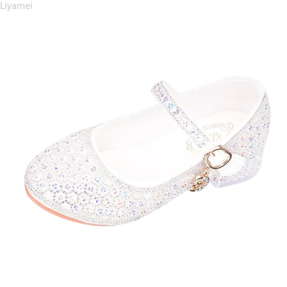 Liyamei Girls Shoes Children's High Heels Girls Single Shoes Piano Performance Shoes Walk Show Flower Girl Dress Shoes Sandals For Girls Size White 8-9 Years