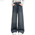 thumbnail image 1 of Liyamei Girls Denim Pants Straight Leg Loose Fit Wide Leg Trousers Autumn Casual Comfortable Stretch Jeans For Big Kids Size 6-7 Years, 1 of 4