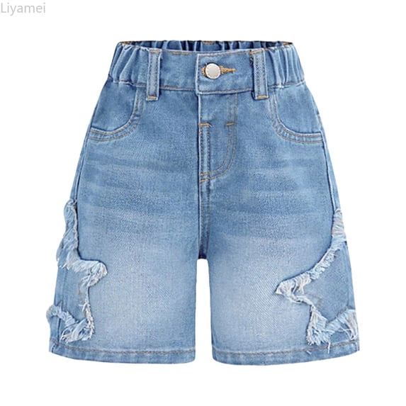 Liyamei Girls Denim Shorts with Stretch Fit for Summer Play Size 8-12,Blue