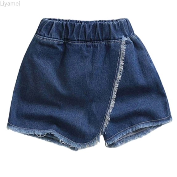 Liyamei Girls Denim Shorts with Stretch and Pockets for Summer Everyday Size 2-9,Blue