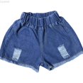 thumbnail image 1 of Liyamei Girls Distressed Denim Shorts with Elastic Waist for Summer Size 2-15,Blue, 1 of 6
