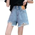 thumbnail image 1 of Liyamei Girls Distressed Denim Shorts with High Waist for Summer Style Size 4-14,Sky Blue, 1 of 6