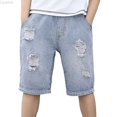 thumbnail image 1 of Liyamei Girls Distressed Denim Shorts with Straight Leg for Summer Size 8-12,Sky Blue, 1 of 6