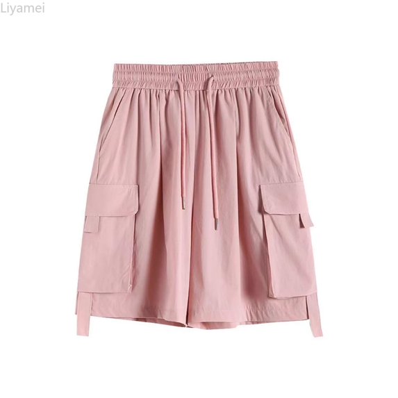 Liyamei Girls Drawstring Cargo Shorts with Wide Leg for Summer School Wear Size 7-15,Pink