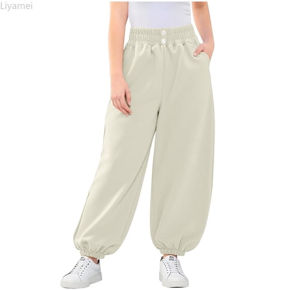 Liyamei Girls Fashion Cute Personality Fleece Lined Pants Elastic Waist Wide Leg Jeans Casual Demin Pants With Pockets Girls Denim Jeans Size Blue 10-12 Years