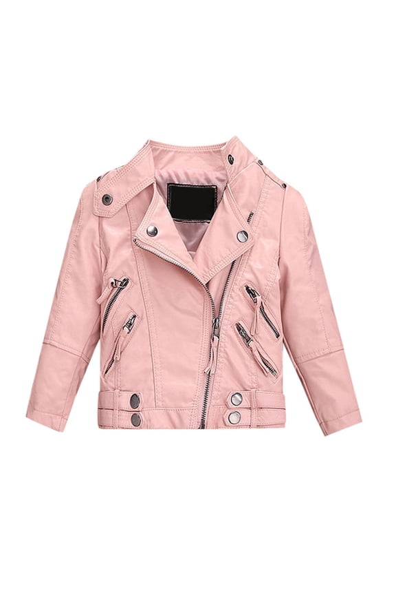 Girls Leather Motorcycle Jackets Kids Spring Coats Size 4-5 Years