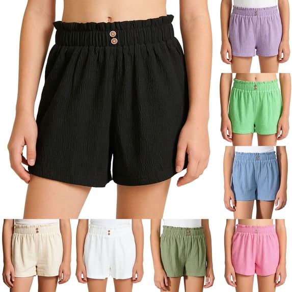 Liyamei Girls High Waist Bow Shorts with Elastic Waist for Summer Play Size 5-14,Green