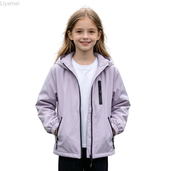 Liyamei Girls Hooded Rainproof Jacket with Detachable Hood for Outdoor Wear Size 11-12 Years