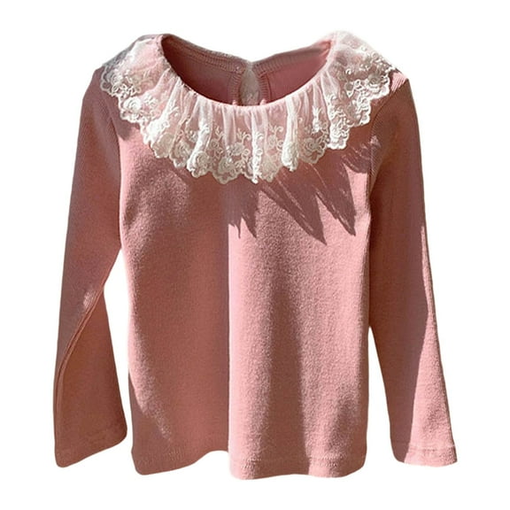 Liyamei Girls Long Sleeve Blouse With Lace Trim Collar Cute Casual Top For Toddler Kids Comfortable Soft Basic Tee For Spring Fall Winter Girls Summer Tops Size 3-4 Years