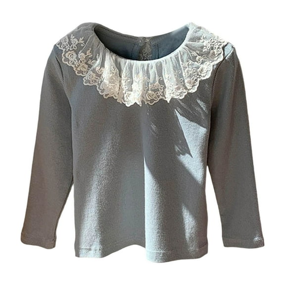 Liyamei Girls Long Sleeve Blouse With Lace Trim Collar Cute Casual Top For Toddler Kids Comfortable Soft Basic Tee For Spring Fall Winter Girls Summer Tops Size 4-5 Years