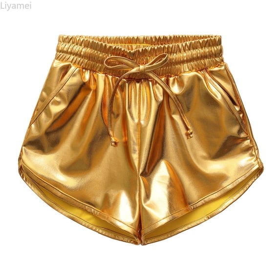 Liyamei Girls Metallic Shorts Sparkly Shiny Hot Pants Gold/Silver/Pink Outfit Size 150