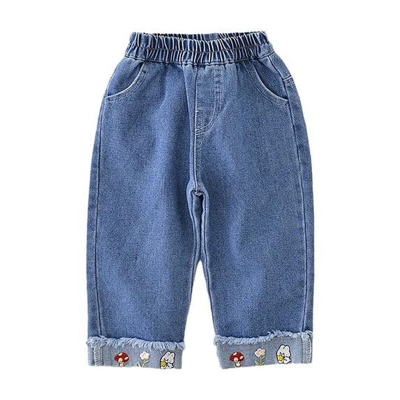 Liyamei Girls New Fall Pants Little Girls Straight Wash Jeans Children Embroidered Pants Girls Denim Jeans Size Blue 12-18 Months