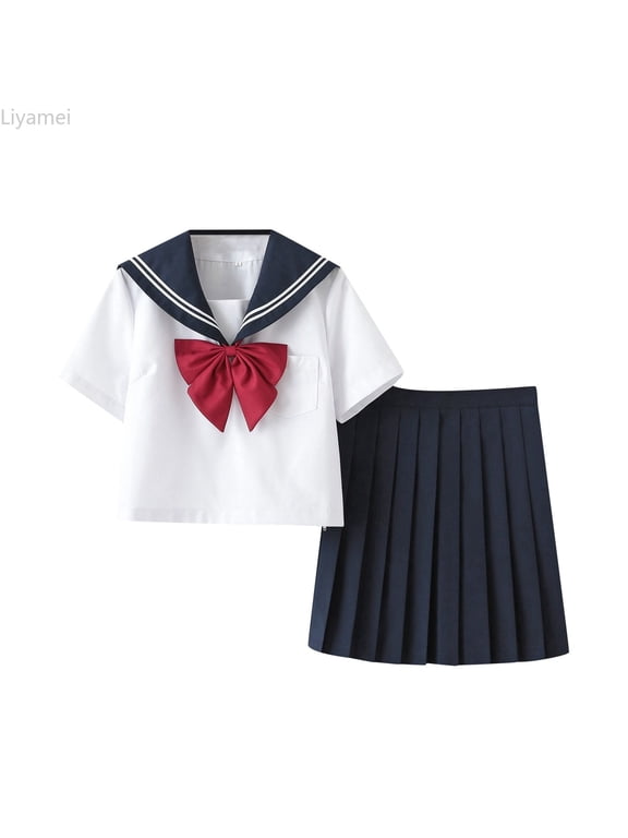Back to School Outfits for Girls, Kids School Set, Sailor Suit Japanese Student Uniform Two Piece Set Black XXL