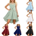 thumbnail image 1 of Liyamei Girls Party Dresses, Kids Sleeveless Dress, Satin Mesh Bow Belt Dress Formal Daily Green 5-6 Years, 1 of 5