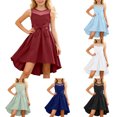 thumbnail image 1 of Liyamei Girls Party Dresses, Kids Sleeveless Dress, Satin Mesh Bow Belt Dress Formal Daily Red 5-6 Years, 1 of 5