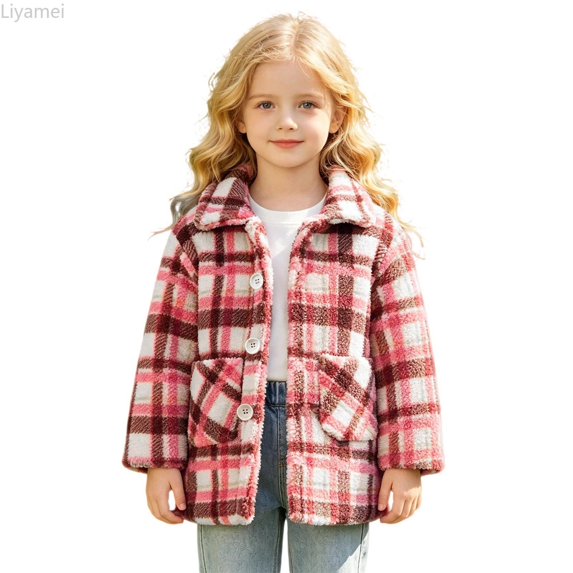 Liyamei Girls Plaid Jacket with Button Front for Winter Warm Outerwear Size 2-3 Years