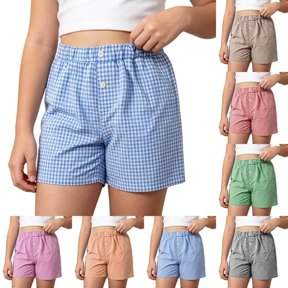 Liyamei Girls Plaid Shorts with Elastic Waist and Pockets for Summer Size 5-14,Pink