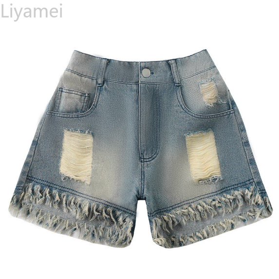 Liyamei Girls Ripped Denim Shorts with Distressed Detail for Summer Fashion Size 5-15,Blue
