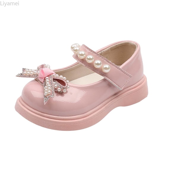 Liyamei Girls Sandals Children Shoes Pearl Bow Tie Hook Loop Princess Shoes Dance Shoes Girls Dress Sandals Size Pink 5-5.5 Years