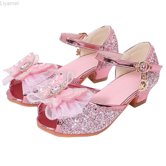 Liyamei Girls Sandals Closed Toe Heels Wedding Party Shoes Sequins Bow For Toddler Girls Dress Sandals Size Red 10-10.5 Years