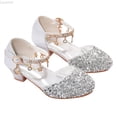 thumbnail image 1 of Liyamei Girls Sandals Little Kids Glitter Bow Dress Shoes Low Heel Sequins Princess Sandals Toddler Wedding Party Shoes Size Silver 9.5-10 Years, 1 of 4