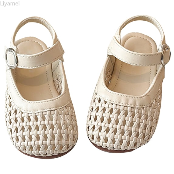 Liyamei Girls Sandals For Toddler And Kids Summer Breathable Weaved Mary Jane Shoes Casual Hollow Out Design Comfortable Daily Wear Girls Dress Sandals Size White 3.5-4 Years