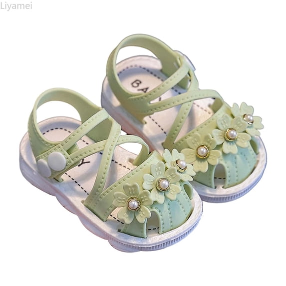 Liyamei Girls Sandals For Toddlers Comfortable Flower Design Casual Summer Shoes Lightweight Breathable For Daily Wear Toddler Girls Sandals Size Green 3-4 Years