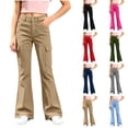 thumbnail image 1 of Liyamei Girls School Uniform Pants Elastic Waist Twill Bootcut Trousers Everyday Wear for 5-15 Years, 1 of 7