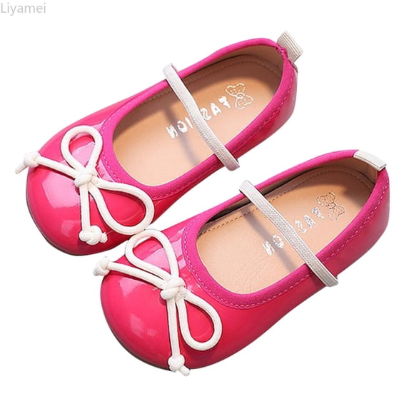 Liyamei Girls Shoes Autumn Children Princess Shoes Non Soft Sole Leather Shoes Bowknot Single Shoes Girls Dress Sandals Size Red 4-4.5 Years