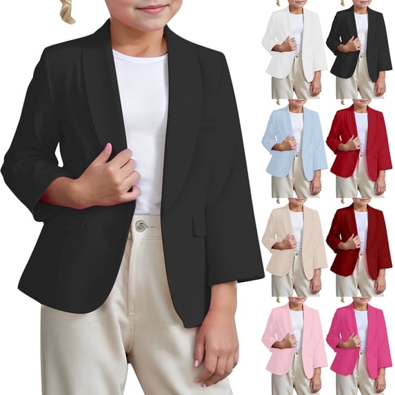 Liyamei Girls Solid Color Suit Jacket with Lapel for School Casual Wear Size 3-4 Years