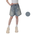 thumbnail image 1 of Liyamei Girls Star Print Denim Shorts for Summer Casual Bottoms Fashion Size 5-14 Years, 1 of 7
