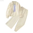 thumbnail image 1 of Liyamei Girls Striped Long Sleeve Shirt Outfits 2 Piece Set Casual Spring Summer Clothes For Toddler Kids Comfortable Elastic Waist Girls Casual Sets Size Brown 7-8 Years, 1 of 5