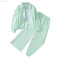 thumbnail image 1 of Liyamei Girls Striped Long Sleeve Shirt Outfits 2 Piece Set Casual Spring Summer Clothes For Toddler Kids Comfortable Elastic Waist Girls Casual Sets Size Green 10-11 Years, 1 of 5