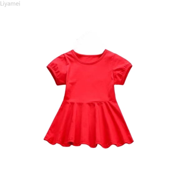 Liyamei Girls Summer Dresses Casual Dress For Baby Toddler Girls Pure Color Elastic Waist Outdoor Play Dress For 5 Months To 4 Years Toddler Girl Dresses 3-4 Years