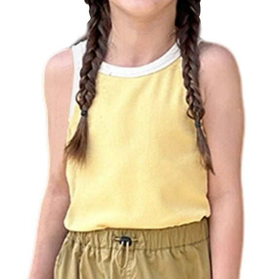 Liyamei Girls Tops Casual Summer Sleeveless Color Block Stretchy Tank Top For Toddler Kids Teenage Comfortable Breathable Outfit Girls Plus Size Tops Size 9-10 Years