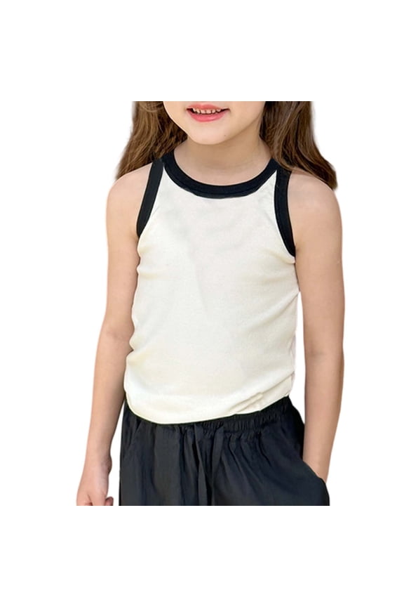Girls Tops Casual Summer Sleeveless Color Block Stretchy Tank Top For Toddler Kids Teenage Comfortable Breathable Outfit Girls Plus Size Tops Size 3-4 Years