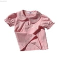 thumbnail image 1 of Liyamei Girls Tops, Kids Summer Blouse, Short Sleeve with Bow and Lapel Collar Cute for Toddler Pink Size 7-8 Years, 1 of 6