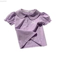 thumbnail image 1 of Liyamei Girls Tops, Kids Summer Blouse, Short Sleeve with Bow and Lapel Collar Cute for Toddler Purple Size 7-8 Years, 1 of 6