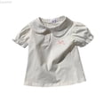 thumbnail image 1 of Liyamei Girls Tops, Kids Summer Blouse, Short Sleeve with Bow and Lapel Collar Cute for Toddler White Size 3-4 Years, 1 of 6