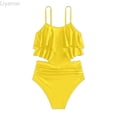 thumbnail image 1 of Liyamei Girls Two Piece Swimwear Solid Color Fashion Bikini With Ruffled Back And Tankini Top For Teens And Youth Kids One Piece Swimsuit, 1 of 3